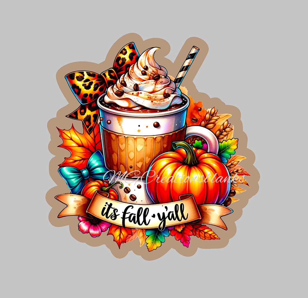 Fall coffee clear acrylic blanks for badge reels with matching vinyl decal, acrylic blank, decal, vinyl decal, Fall coffee acrylic blank