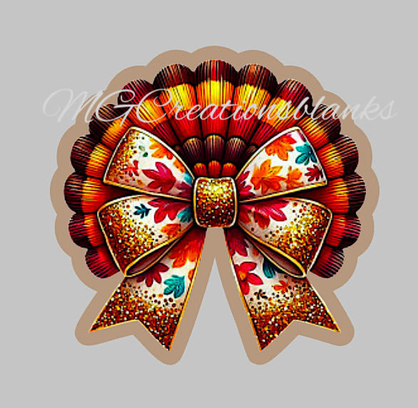 Croquette Thanksgiving bow clear acrylic blanks for badge reels with matching vinyl decal, acrylic blank, decal, vinyl decal, Croquette fall bow, Croquette Autumn bow, Thanksgiving, Turkey