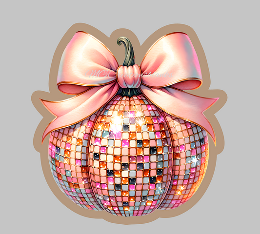 Fall Disco ball pumpkin clear acrylic blanks for badge reels with matching vinyl decal, acrylic blank, decal, vinyl decal, Pumpkin, Fall disco ball acrylic blank