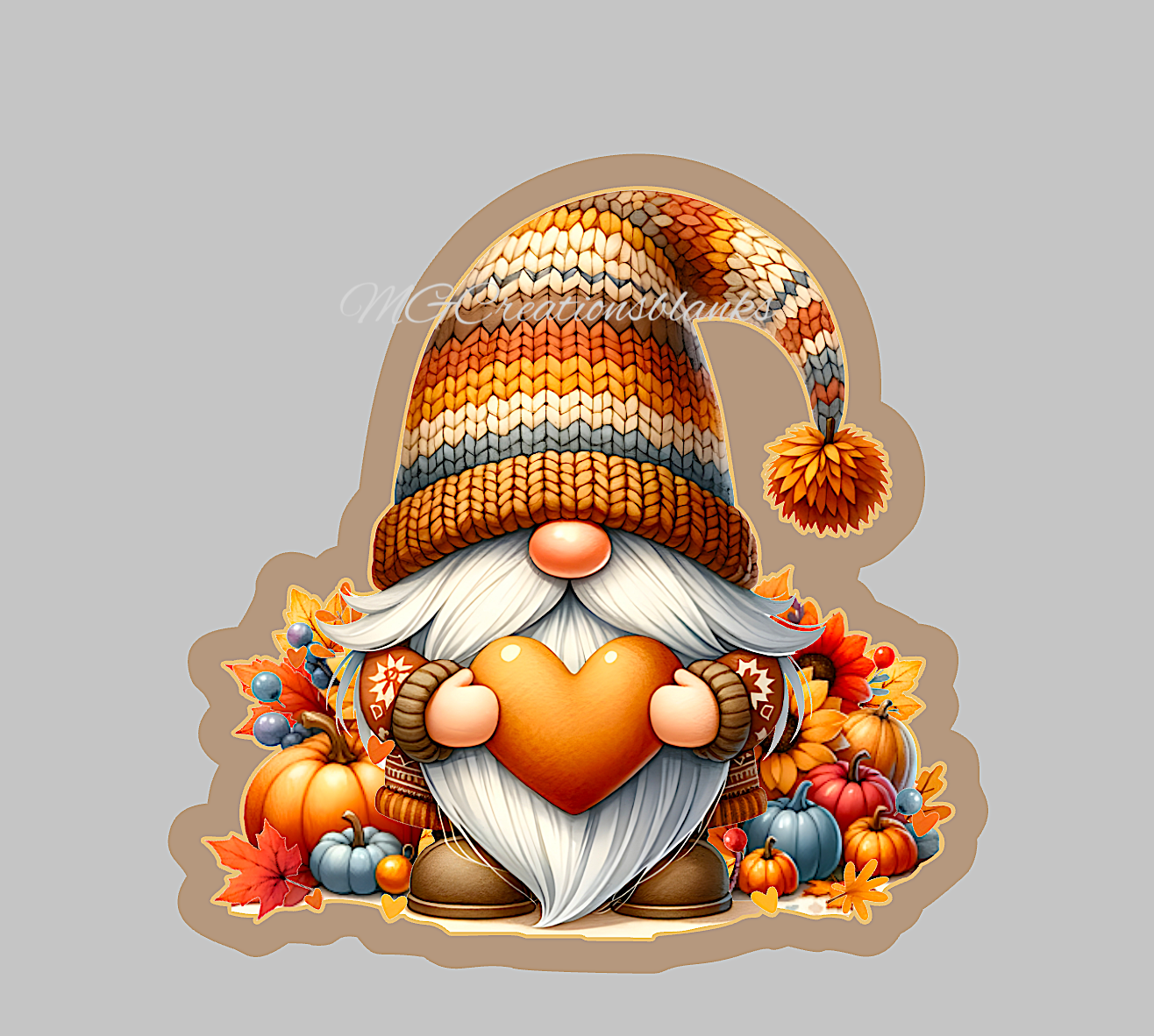 Gnome Pumpkin clear acrylic blanks for badge reels with matching vinyl decal, acrylic blank, decal, vinyl decal, Pumpkin, Fall acrylic blank