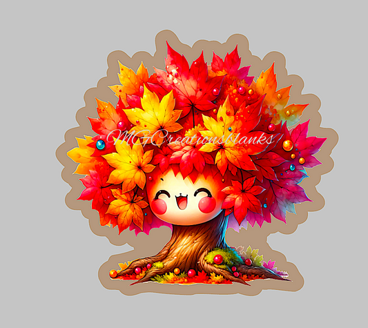 Fall tree clear acrylic blanks for badge reels with matching vinyl decal, acrylic blank, decal, vinyl decal, Fall tree acrylic blank
