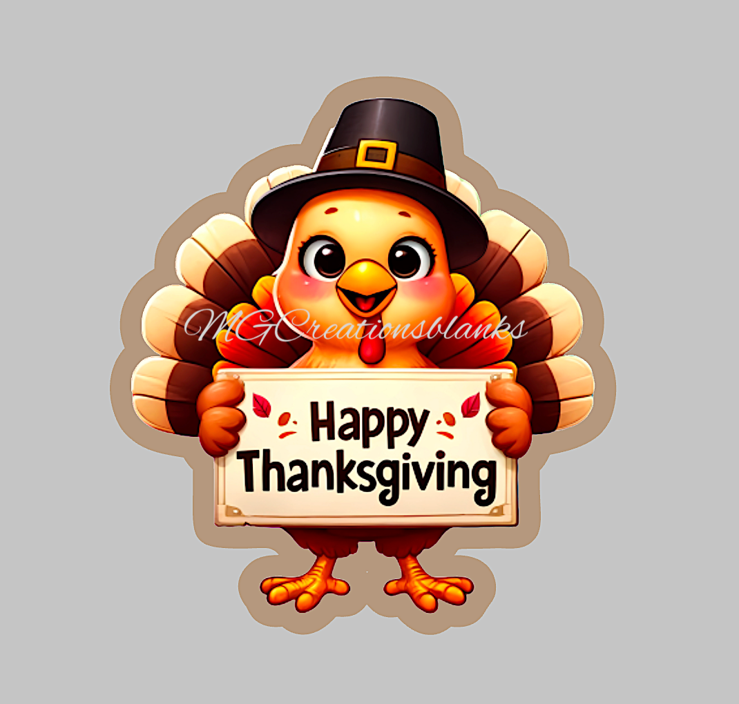 Happy Thanksgiving Turkey clear acrylic blanks for badge reels with matching vinyl decal, acrylic blank, decal, vinyl decal, Fall acrylic blank, Happy Thanksgiving
