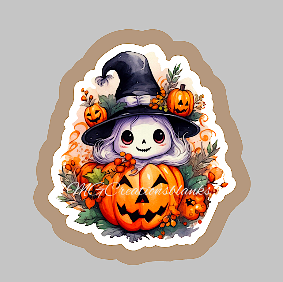 Halloween witch clear acrylic blank for badge reels with matching vinyl decal, acrylic blank, decal, vinyl decal, Halloween witch acrylic blank, Halloween pumpkin, witch, pumpkin