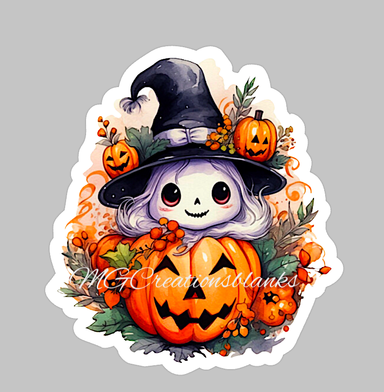 Halloween witch clear acrylic blank for badge reels with matching vinyl decal, acrylic blank, decal, vinyl decal, Halloween witch acrylic blank, Halloween pumpkin, witch, pumpkin