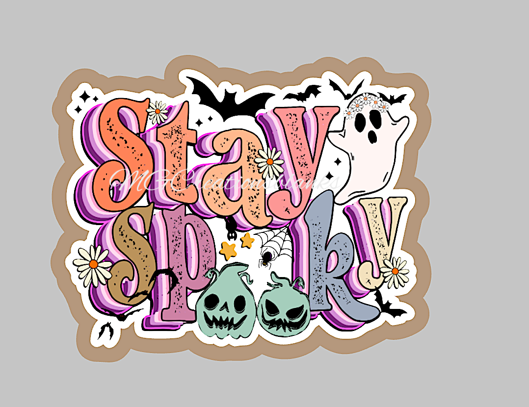 Halloween stay spooky vibes clear acrylic blanks for badge reels with matching vinyl decal, acrylic blank, decal, vinyl decal, Halloween, stay spooky acrylic blank, Halloween spooky season
