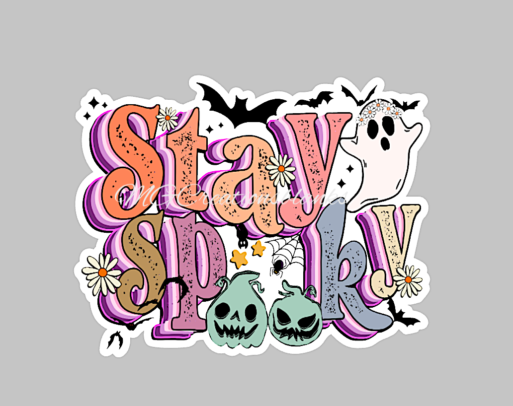 Halloween stay spooky vibes clear acrylic blanks for badge reels with matching vinyl decal, acrylic blank, decal, vinyl decal, Halloween, stay spooky acrylic blank, Halloween spooky season