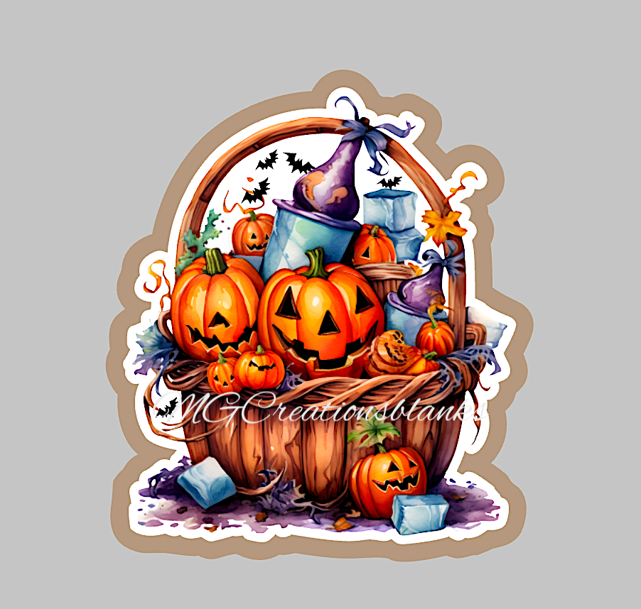 Halloween pumpkins acrylic blank for badge reels with matching vinyl decal, acrylic blank, decal, vinyl decal, Halloween pumpkin acrylic blank, Halloween pumpkin, pumpkin. basket