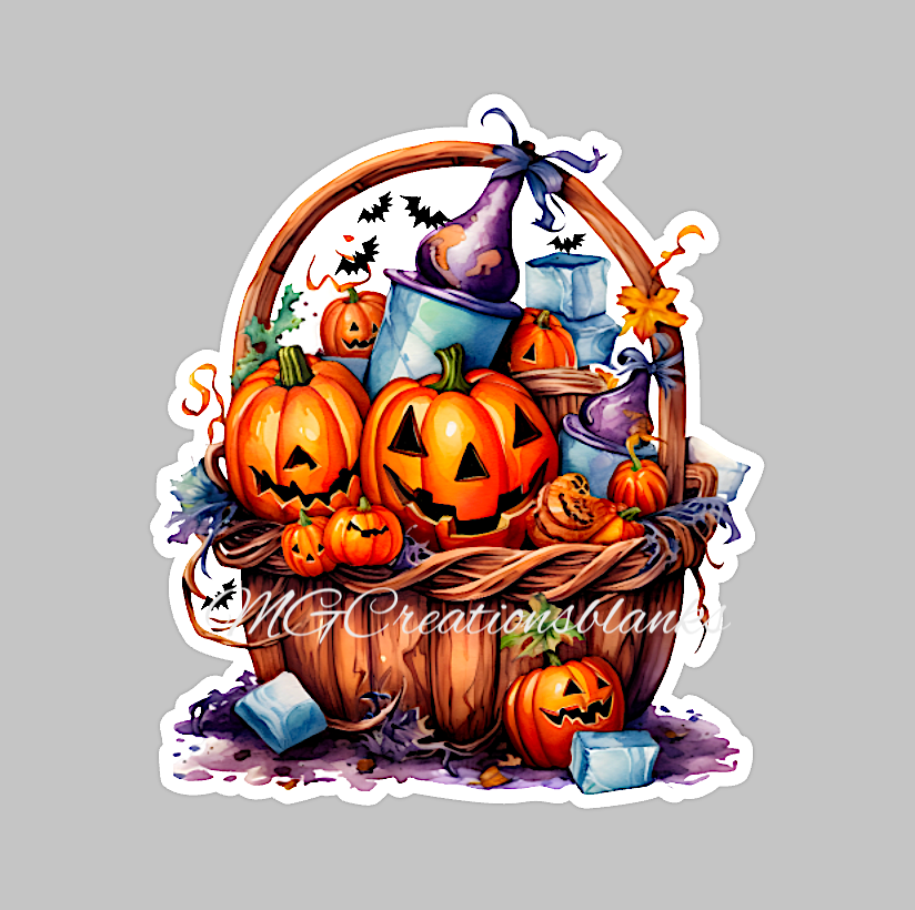 Halloween pumpkins acrylic blank for badge reels with matching vinyl decal, acrylic blank, decal, vinyl decal, Halloween pumpkin acrylic blank, Halloween pumpkin, pumpkin. basket