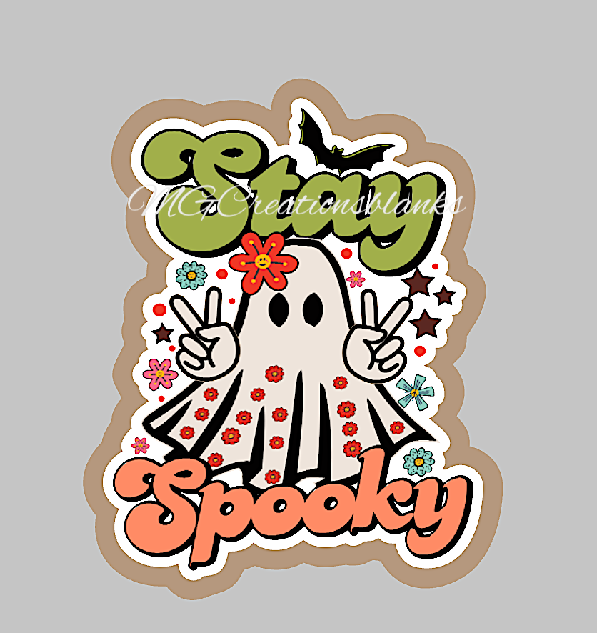 Halloween stay spooky ghost clear acrylic blanks for badge reels with matching vinyl decal, acrylic blank, decal, vinyl decal, Halloween ghost, stay spooky ghost acrylic blank, Halloween spooky season