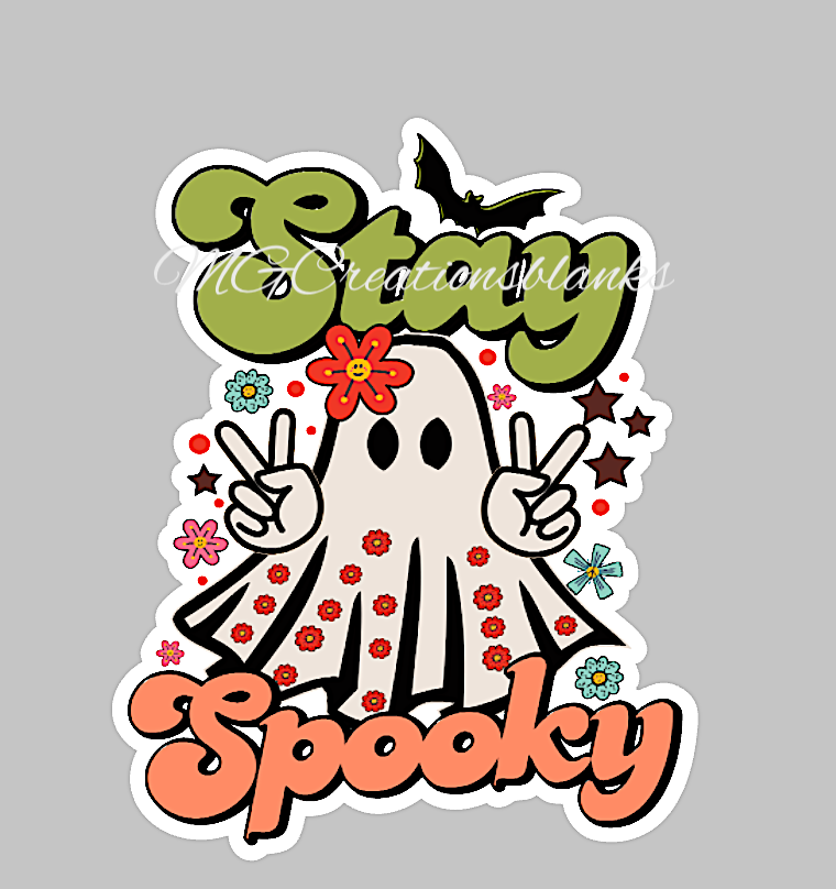 Halloween stay spooky ghost clear acrylic blanks for badge reels with matching vinyl decal, acrylic blank, decal, vinyl decal, Halloween ghost, stay spooky ghost acrylic blank, Halloween spooky season