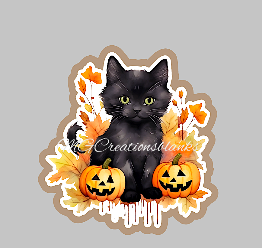 Halloween black cat clear acrylic blanks for badge reels with matching vinyl decal, acrylic blank, decal, vinyl decal, Halloween black cat acrylic blank, Halloween cat