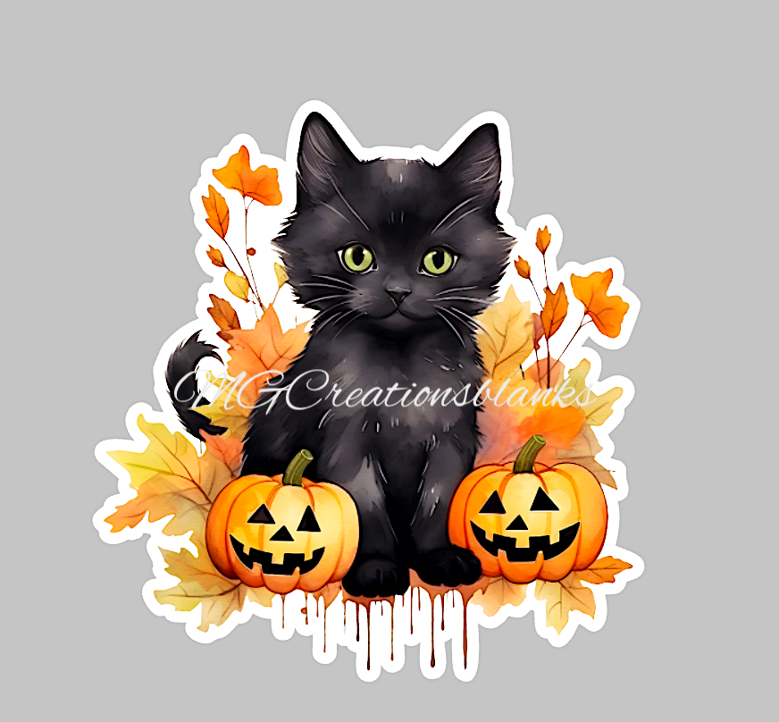 Halloween black cat clear acrylic blanks for badge reels with matching vinyl decal, acrylic blank, decal, vinyl decal, Halloween black cat acrylic blank, Halloween cat