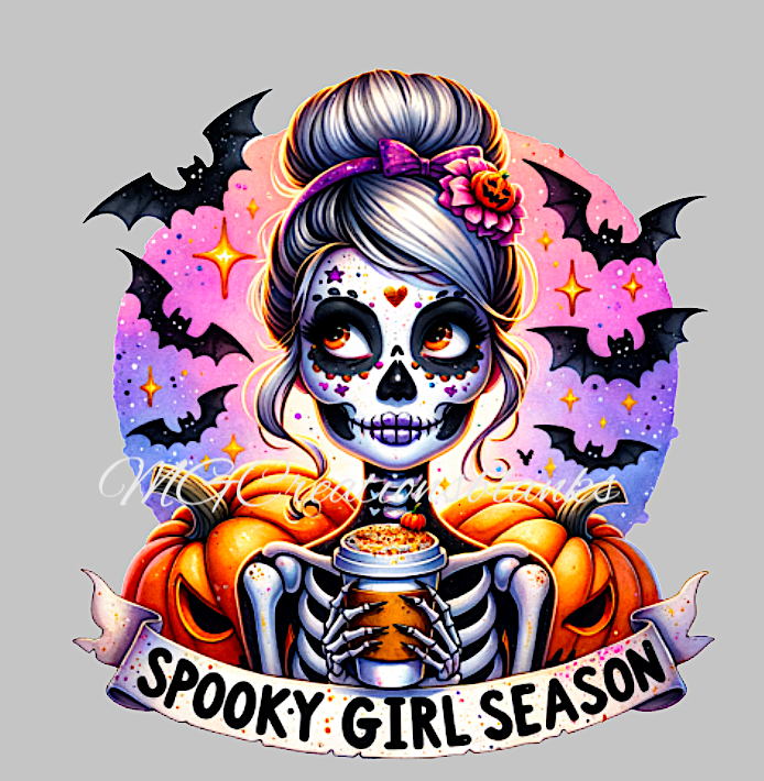 Spooky girl, Halloween clear acrylic blanks for badge reels with matching vinyl decal, acrylic blank, decal, vinyl decal, spooky acrylic blank, Halloween, Skeleton