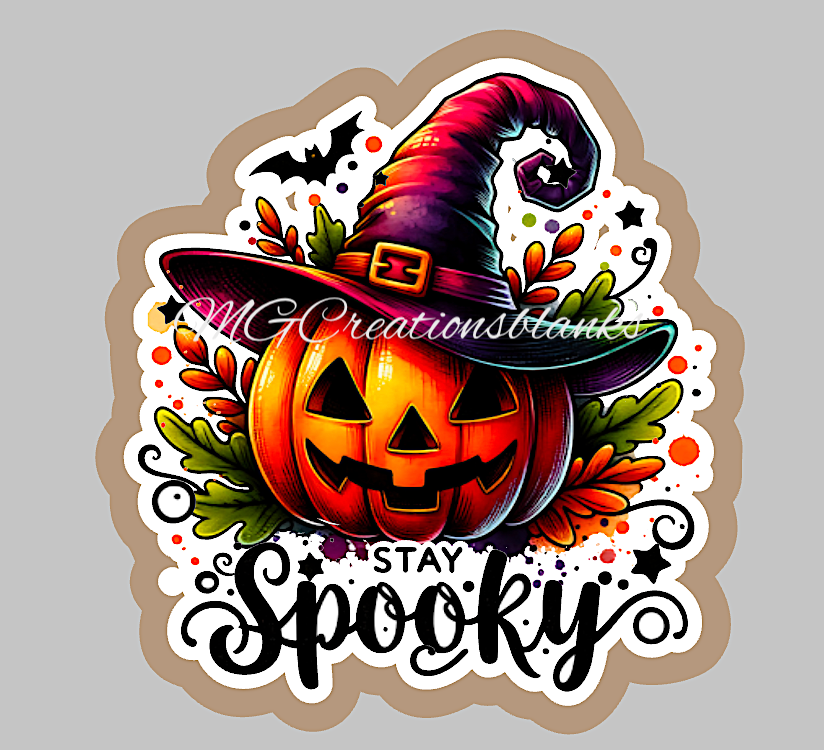 Stay spooky vibes clear acrylic blanks for badge reels with matching vinyl decal, acrylic blank, decal, vinyl decal, Halloween, stay spooky acrylic blank, Halloween spooky season