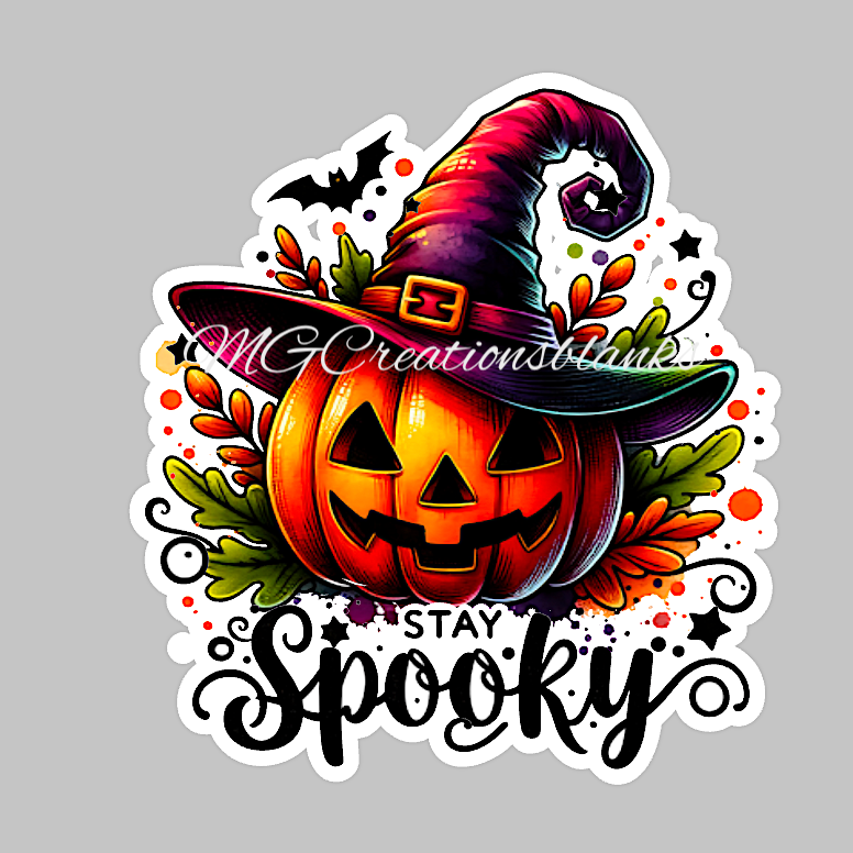 Stay spooky vibes clear acrylic blanks for badge reels with matching vinyl decal, acrylic blank, decal, vinyl decal, Halloween, stay spooky acrylic blank, Halloween spooky season