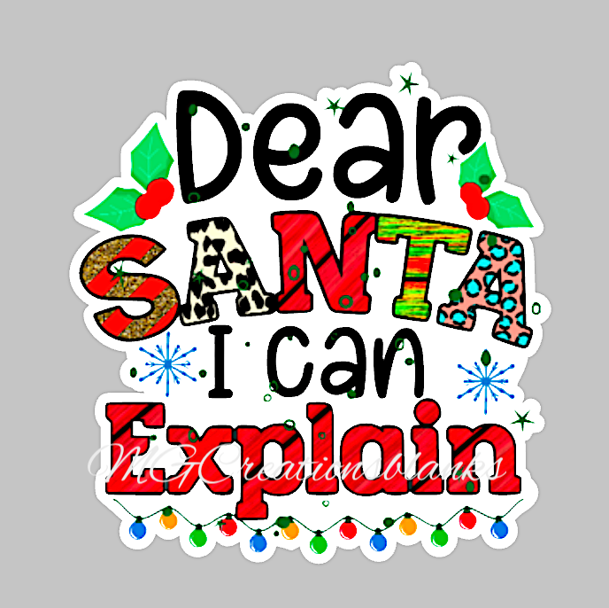 Dear Santa I can explain clear acrylic blank for badge reel with matching vinyl decal, acrylic blank, decal, vinyl decal, Dear Santa decal, acrylic, Dear santa Santa acrylic blank
