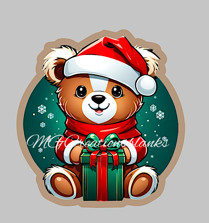 Bear clear acrylic blank for badge reel with matching vinyl decal, acrylic blank, decal, vinyl decal, teddy bear decal, acrylic, Christmas bear acrylic blank