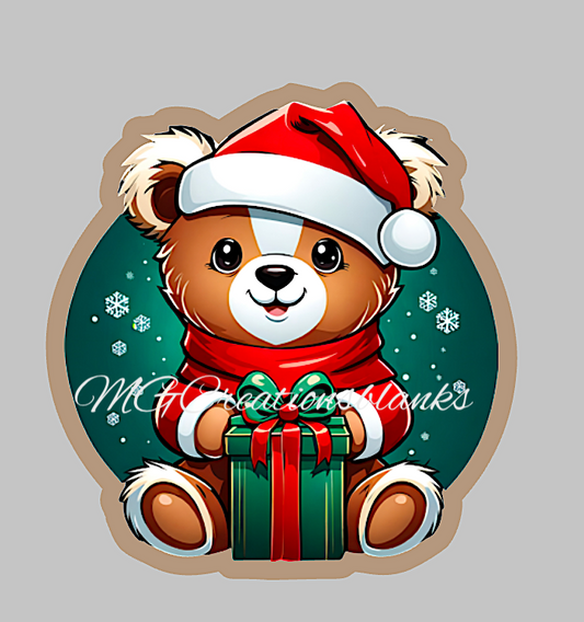 Christmas Bear clear acrylic blank for badge reel with matching vinyl decal, holiday bear acrylic blank, decal, vinyl decal, teddy bear decal, acrylic, Christmas bear acrylic blank