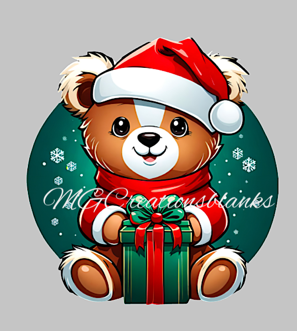 Bear clear acrylic blank for badge reel with matching vinyl decal, acrylic blank, decal, vinyl decal, teddy bear decal, acrylic, Christmas bear acrylic blank