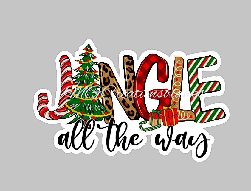Jingle all the way clear acrylic blank for badge reel with matching vinyl decal, acrylic blank, decal, vinyl decal, Jingle all the way decal, acrylic, Jingle all the way acrylic blank