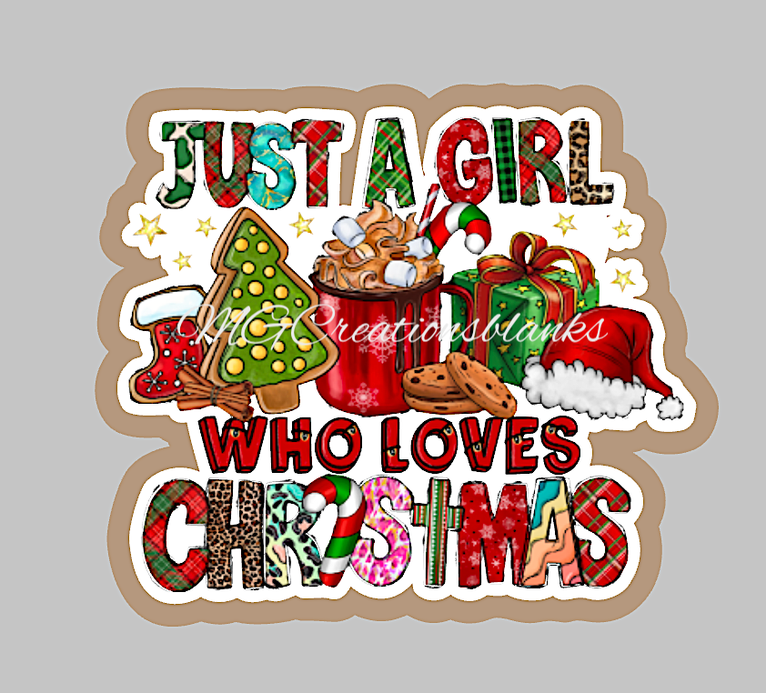 Just a girl who loves christmas clear acrylic blank for badge reel with matching vinyl decal, acrylic blank, decal, vinyl decal, Just a girl who loves christmas decal, Christmas acrylic, acrylic blank