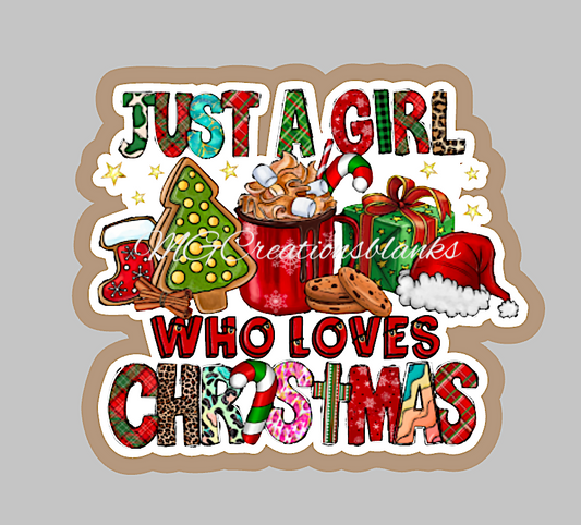 Just a girl who loves christmas clear acrylic blank for badge reel with matching vinyl decal, acrylic blank, decal, vinyl decal, Just a girl who loves christmas decal, Christmas acrylic, acrylic blank