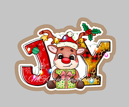 Joy Reindeer clear acrylic blank for badge reel with matching vinyl decal, acrylic blank, decal, vinyl decal, Reindeer decal, acrylic, Santa Reindeer acrylic blank