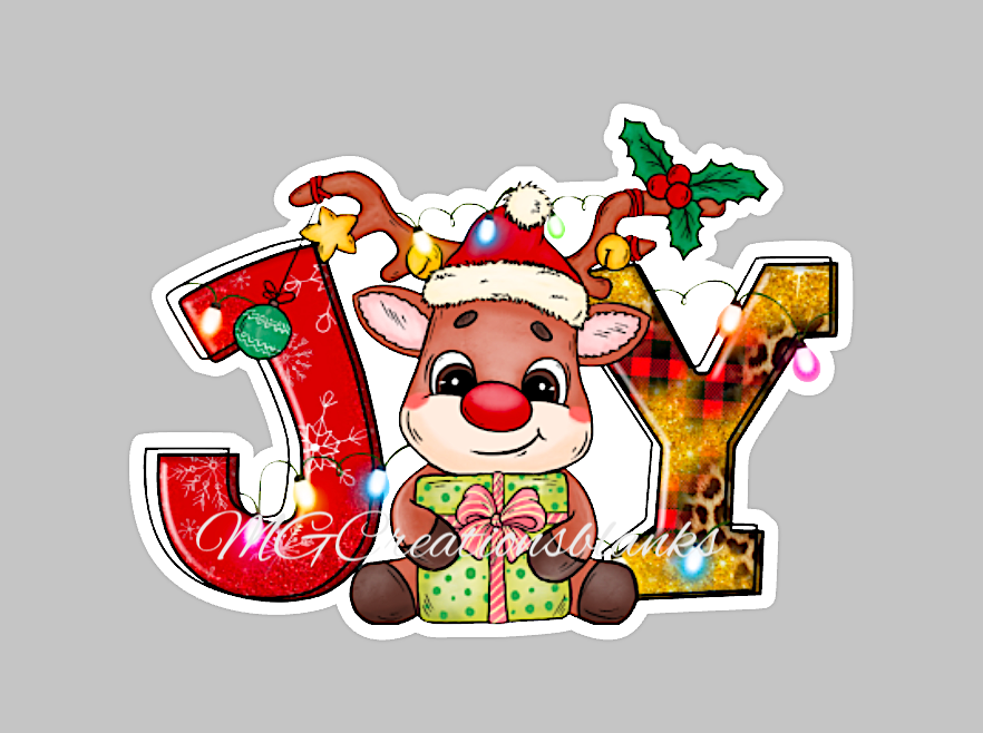 Joy Reindeer clear acrylic blank for badge reel with matching vinyl decal, acrylic blank, decal, vinyl decal, Reindeer decal, acrylic, Santa Reindeer acrylic blank