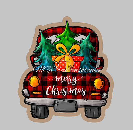 Christmas Truck clear acrylic blank for badge reel with matching vinyl decal, acrylic blank, decal, vinyl decal, Christmas truck decal, acrylic, Christmas red truck acrylic blank