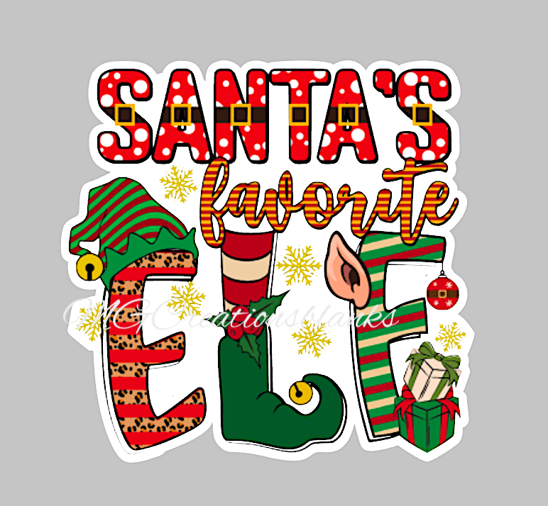 Santa’s favorite elf clear acrylic blank for badge reel with matching vinyl decal, acrylic blank, decal, vinyl decal, Christmas decal, acrylic, Santa’s favorite elf acrylic blank