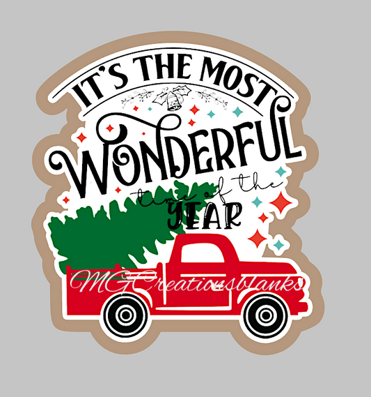 It's the most wonderful time of the year clear acrylic blank for badge reel with matching vinyl decal, acrylic blank, decal, vinyl decal, Most wonderful time of the year decal, acrylic, Christmas red truck acrylic blank