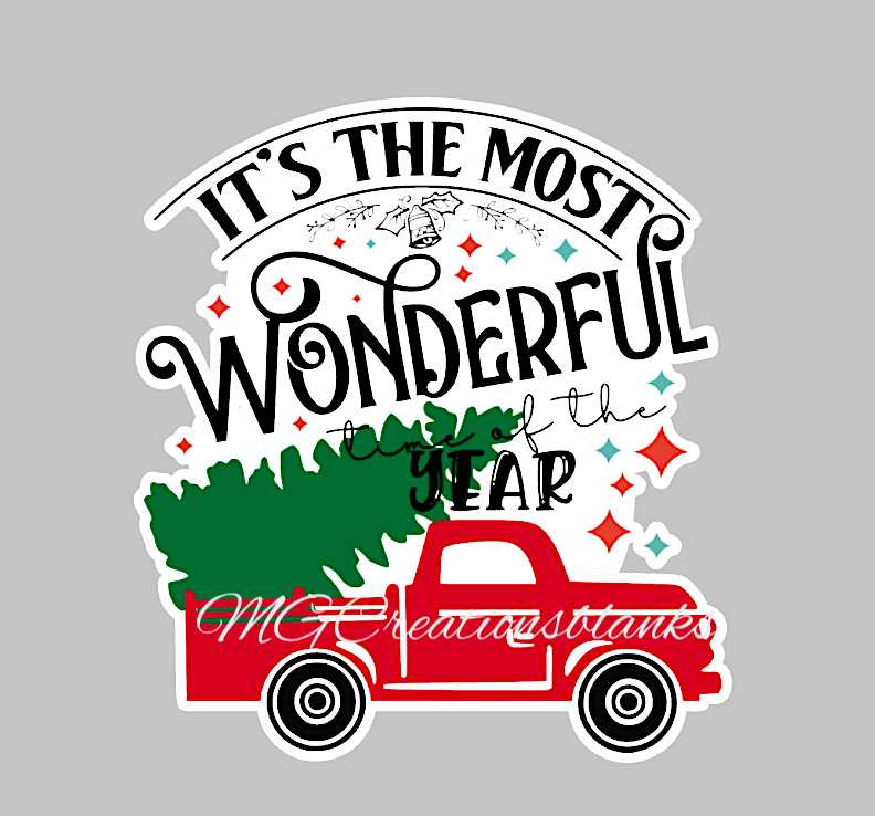 It's the most wonderful time of the year clear acrylic blank for badge reel with matching vinyl decal, acrylic blank, decal, vinyl decal, Most wonderful time of the year decal, acrylic, Christmas red truck acrylic blank