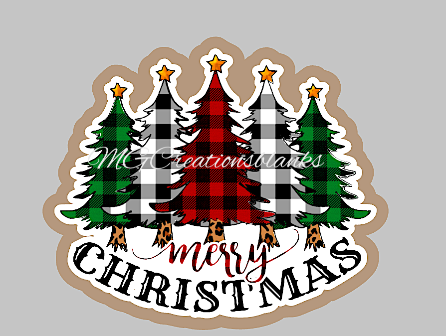 Christmas plaid trees clear acrylic blank for badge reel with matching vinyl decal, acrylic blank, decal, vinyl decal, Christmas tree decal, acrylic, Christmas acrylic blank