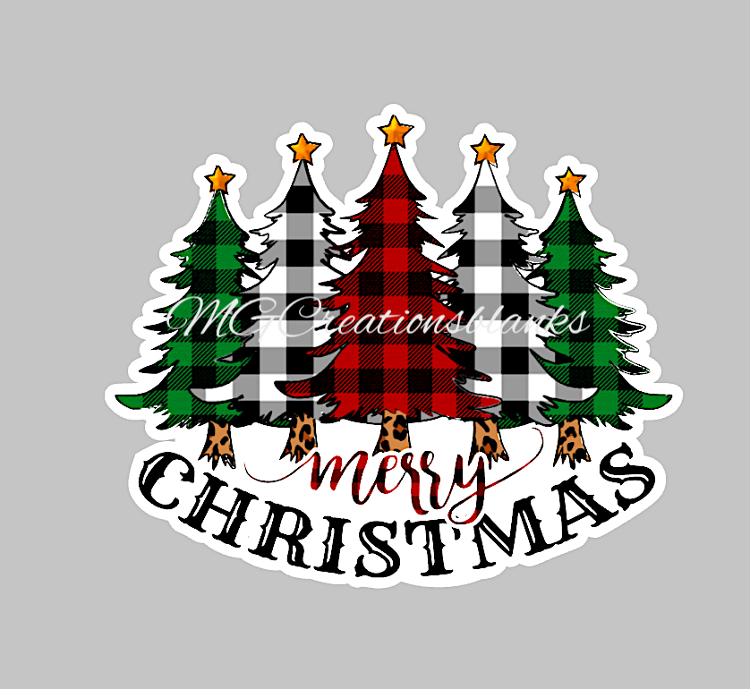 Christmas plaid trees clear acrylic blank for badge reel with matching vinyl decal, acrylic blank, decal, vinyl decal, Christmas tree decal, acrylic, Christmas acrylic blank
