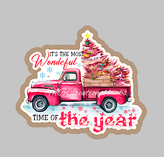 It's the most wonderful time of the year clear acrylic blank for badge reel with matching vinyl decal, acrylic blank, decal, vinyl decal, Most wonderful time of the year decal, acrylic, Christmas truck acrylic blank