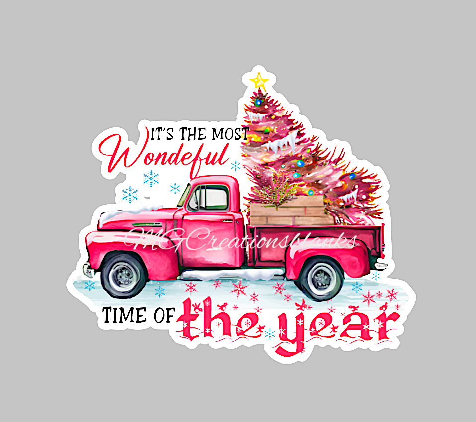 It's the most wonderful time of the year clear acrylic blank for badge reel with matching vinyl decal, acrylic blank, decal, vinyl decal, Most wonderful time of the year decal, acrylic, Christmas truck acrylic blank