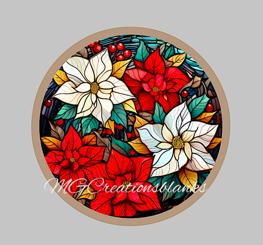 Poinsettia stained glass clear acrylic blank for badge reel with matching vinyl decal, acrylic blank, decal, vinyl decal, Poinsettia decal, acrylic, Poinsettia  acrylic blank