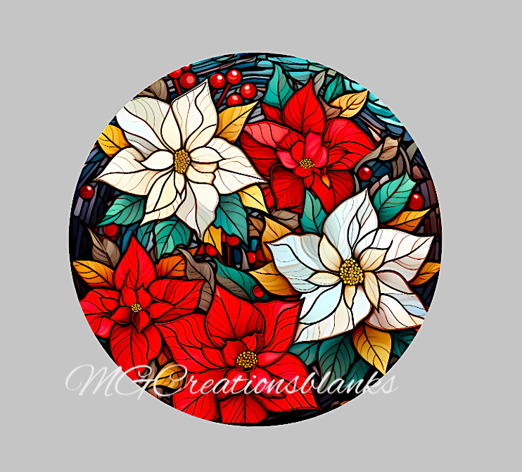 Poinsettia stained glass clear acrylic blank for badge reel with matching vinyl decal, acrylic blank, decal, vinyl decal, Poinsettia decal, acrylic, Poinsettia acrylic blank