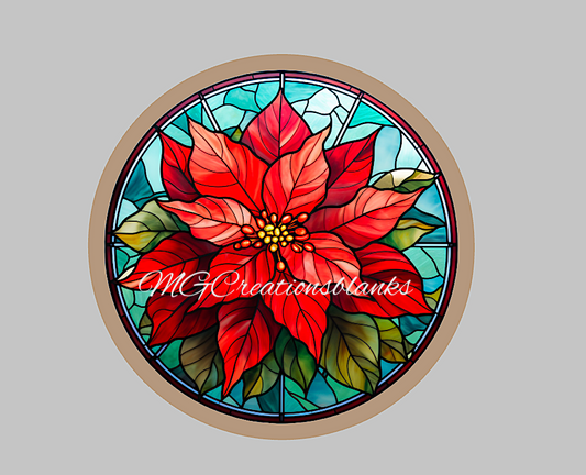 Poinsettia stained glass clear acrylic blank for badge reel with matching vinyl decal, acrylic blank, decal, vinyl decal, Poinsettia decal, acrylic, Poinsettia  acrylic blank