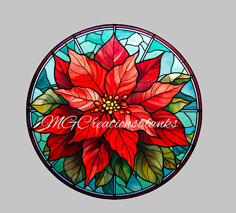 Poinsettia stained glass clear acrylic blank for badge reel with matching vinyl decal, acrylic blank, decal, vinyl decal, Poinsettia decal, acrylic, Poinsettia acrylic blank