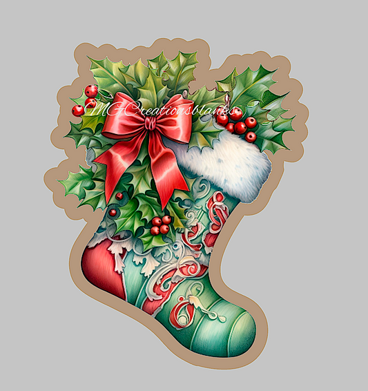 Stocking clear acrylic blank for badge reel with matching vinyl decal, acrylic blank, decal, vinyl decal, Christmas stocking decal, acrylic, Christmas stocking acrylic blank