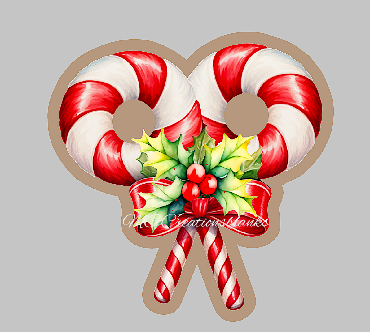 Candy cane clear acrylic blank for badge reel with matching vinyl decal, acrylic blank, decal, vinyl decal, Candy cane decal, acrylic, Candy Cane acrylic blank