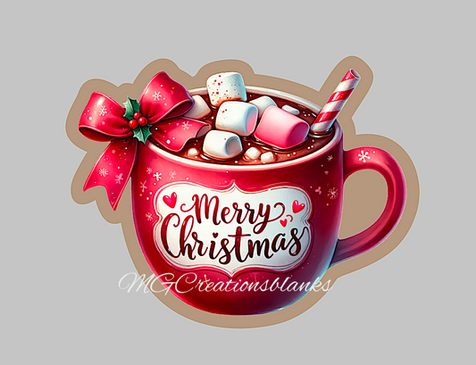 Christmas Hot Cocoa acrylic blank for badge reel with matching vinyl decal, acrylic blank, decal, vinyl decal, Santa decal, acrylic, Hot cocoa, Merry Christmas