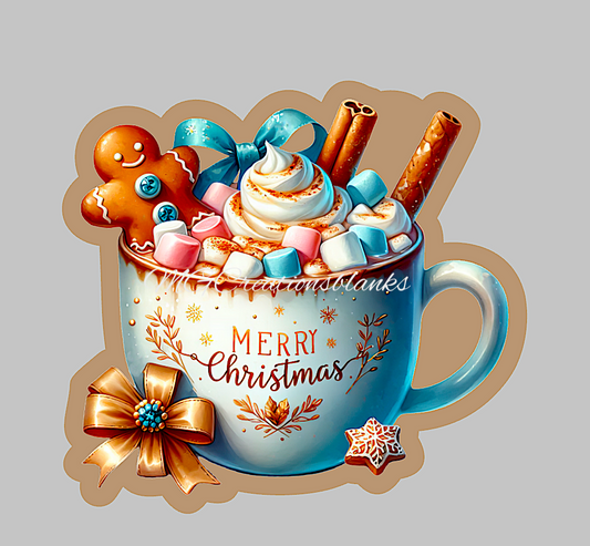 Christmas Hot Cocoa acrylic blank for badge reel with matching vinyl decal, acrylic blank, decal, vinyl decal, Santa decal, acrylic, Hot cocoa, Merry Christmas