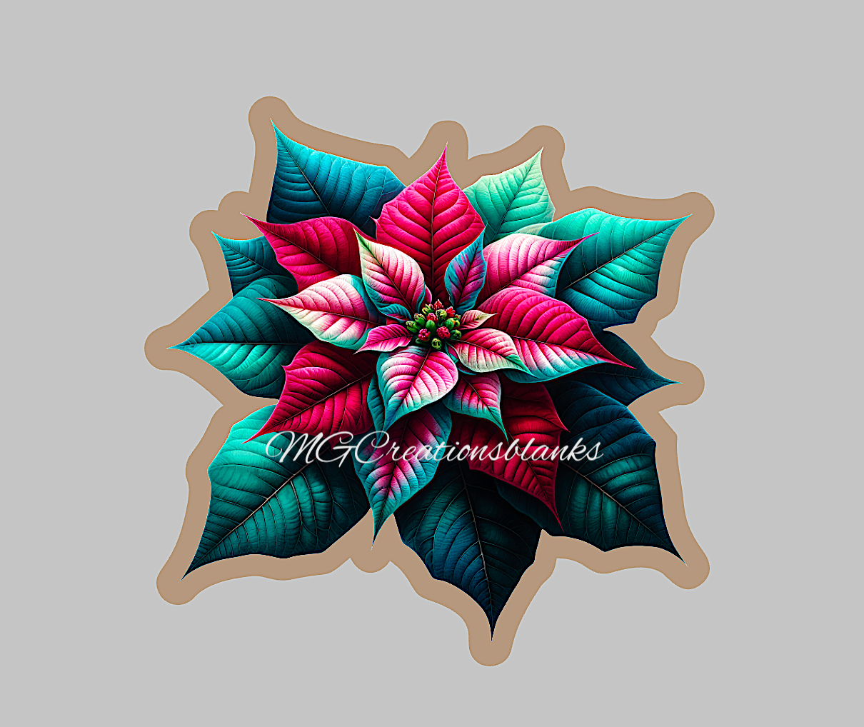 Poinsettia clear acrylic blank for badge reel with matching vinyl decal, acrylic blank, decal, vinyl decal, Poinsettia decal, acrylic, Poinsettia acrylic blank