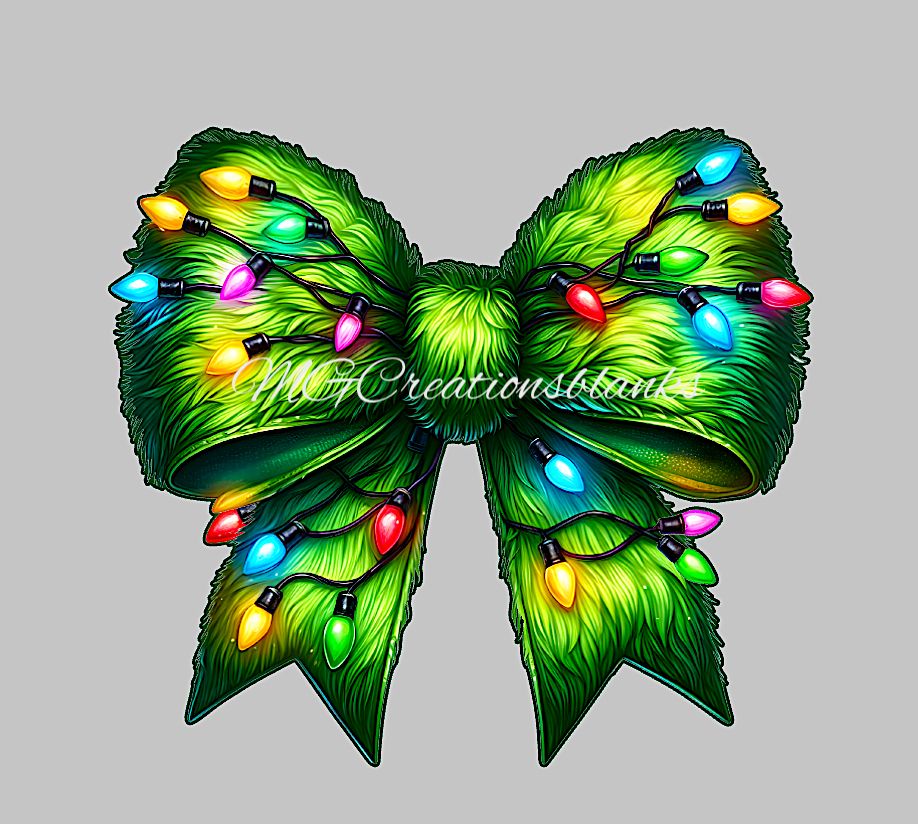 Christmas green bow clear acrylic blank for badge reel with matching vinyl decal, acrylic blank, Christmas bow decal, vinyl decal, Christmas lights bow