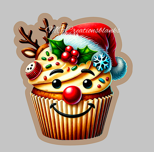 Christmas Reindeer cupcake clear acrylic blank for badge reel with matching vinyl decal, acrylic blank, Reindeer decal, vinyl decal, Christmas cupcake clear acrylic, Reindeer clear acrylic blank