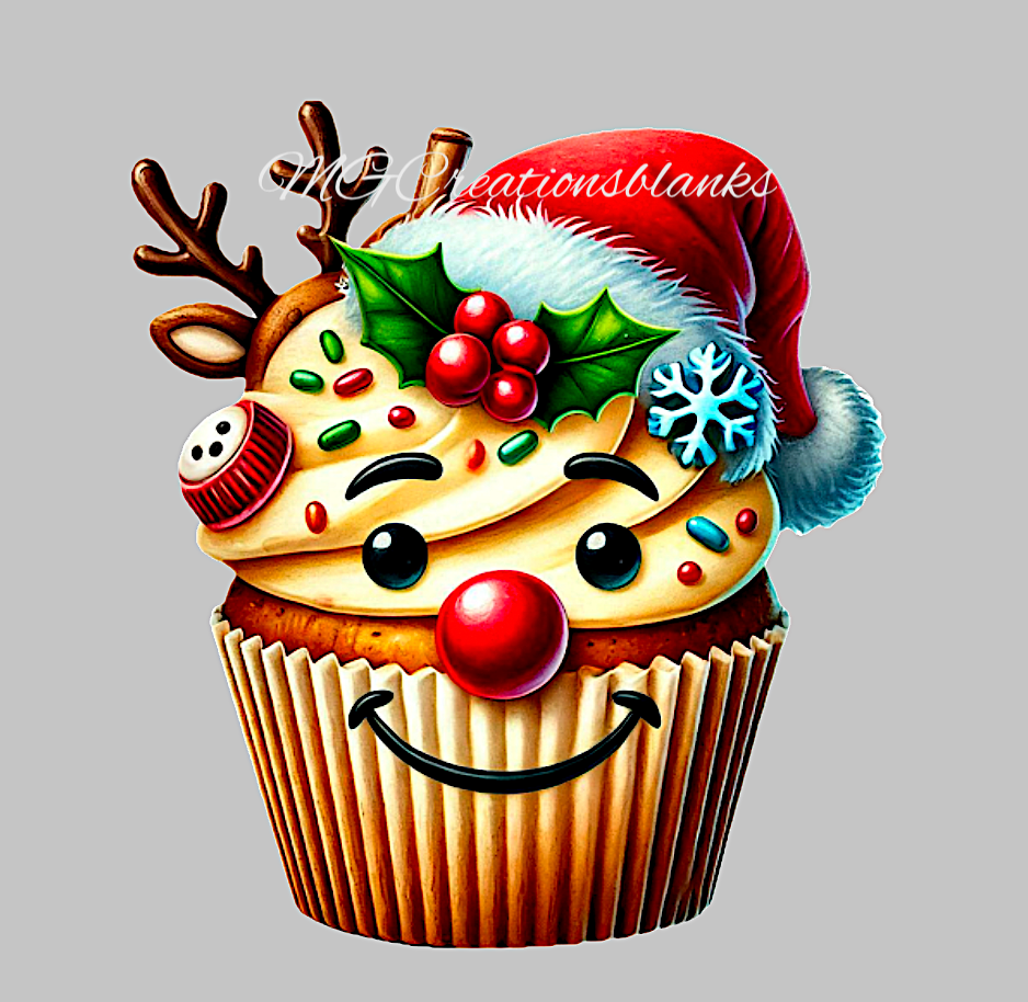 Christmas Reindeer cupcake clear acrylic blank for badge reel with matching vinyl decal, acrylic blank, Reindeer decal, vinyl decal, Christmas cupcake clear acrylic, Reindeer clear acrylic blank