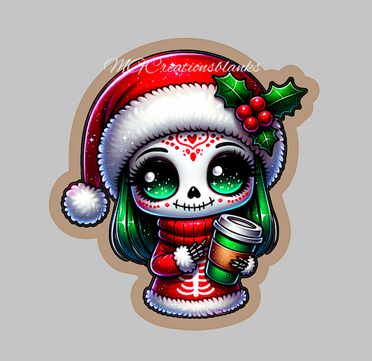 Christmas skeleton girl clear acrylic blank for badge reel with matching vinyl decal, acrylic blank, skeleton decal, vinyl decal, Christmas skeleton clear acrylic, Skeleton doll clear acrylic blank