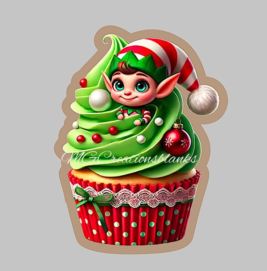Christmas cupcake, Santa’s favorite elf clear acrylic blank for badge reel with matching vinyl decal, acrylic blank, decal, vinyl decal, Christmas decal, acrylic, Santa’s favorite elf acrylic blank